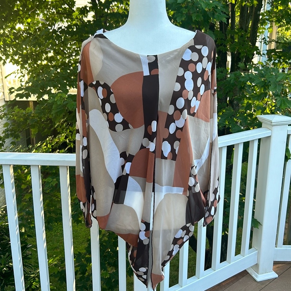 Deco USA Y2K Brown tank top w/ Sheer geometric print Overlay Size Medium